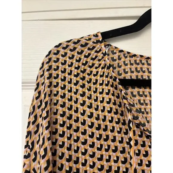 Daniel Rainn Medium Top Long Sleeve Peasant Blouse Tasseled Geometric Print DR2 - Picture 4 of 7